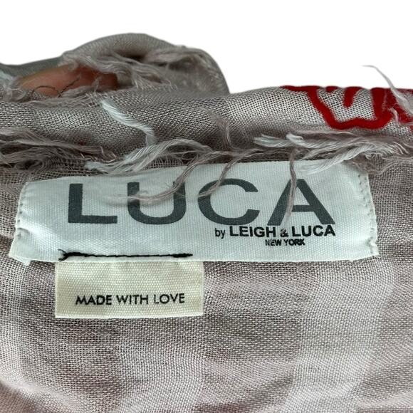 LUCA BY LEIGH & LUCA Floral Flower Red Velvet Fringe Rectangular Scarf - Picture 5 of 9